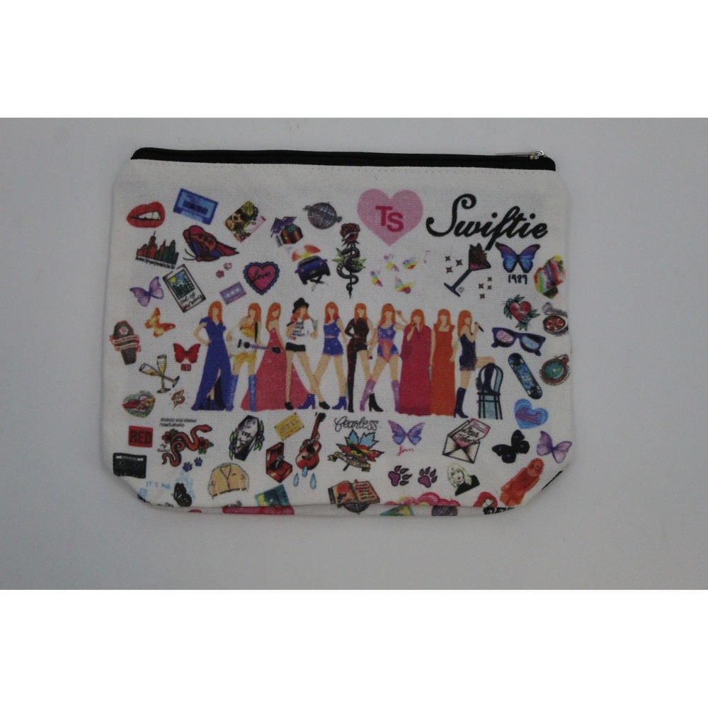 Swiftie Taylor Swift Eras Tour Inspired Makeup Bag Canvas Zipper Pouch‎ White